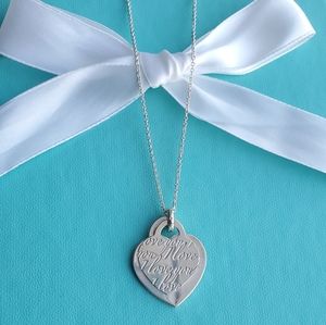 Retired double heart tag I love you necklace